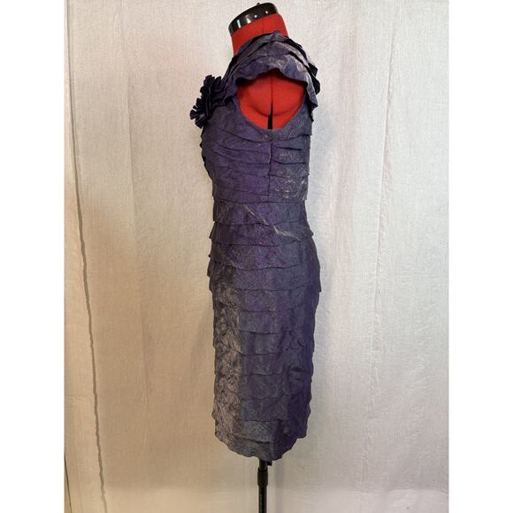 London Times Women Purple Dress Size 8 Floral Ruched Midi Sleeveless D176 - Picture 4 of 13